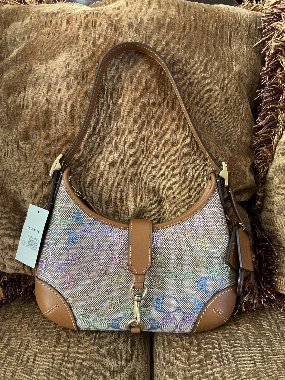 COACH Originals Hamptons Medium Rainbow Crystal Signature Jacquard Hobo Bag NWT image 2