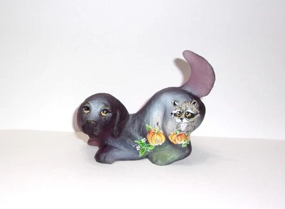 Fenton Glass Plum Purple Autumn Raccoon Puppy Dog Figurine Ltd Ed #6/22 Kibbe - Image 1 of 4