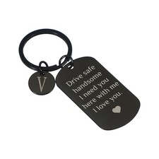 For Drive Safe Keychain, 1 Pcs Letter V with Gift Box, Black White