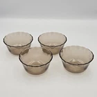 Vtg Set Of 4 Pyrex 463 Ramekin Custard Cups 6oz Amber Smoky Brown Scalloped Edge