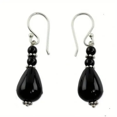Black Natural Stone Water Drop Pendant Earring By Clicks Trends