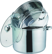 Couscoussiera, Vaporira, Pentola 3 En 1, Diametro 24 Cm, 8 Litri, Acciaio Inox,