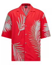 Hugo Boss men's Lars Short Sleeve Red Tropical Print Shirt - size XL - msrp 138
