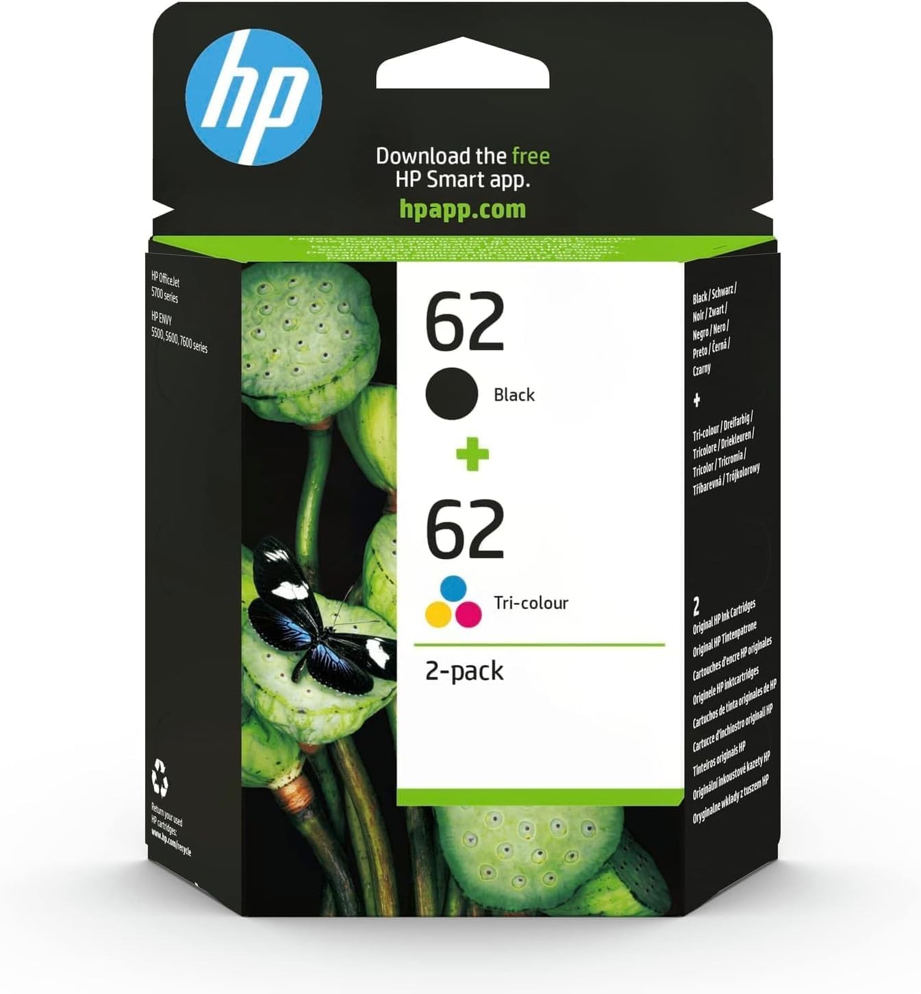 Cartouche encre HP 62 N9J71AE noir cyan magenta jaune pour imprimante jet d'encre