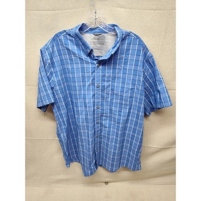 Eddie Bauer Mens XL Classic Fit Blue Plaid Short Sleeve Button Down Shirt 1828