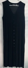 Chico's Travelers Long Dress 2 US Large Black Midi V Neck Button Down A Line