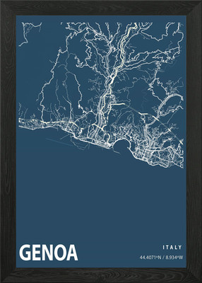 Genoa Blueprint Street Map Framed Wall Art Poster Canvas Print Picture