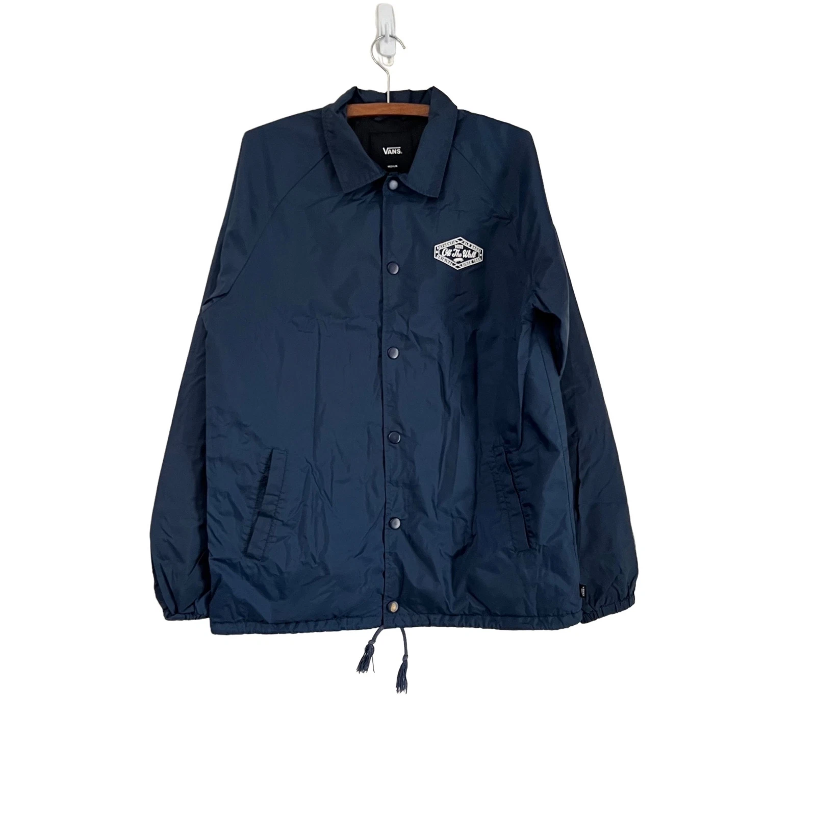 Vans Mens Navy Blue Logo Windbreaker Waterproof Casual Jacket Size Medium