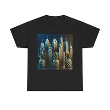 Unisex Adult T Shirt Futuristic Art Deco Ziggurat Skyscraper Pineapples Glamour