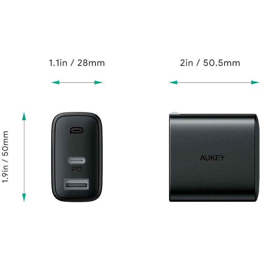 AUKEY Cargador Swift Mezcla 32W Doble Puerto Cubo Enchufe Alimentación con Cable PA-F3S Foto 3 de 4