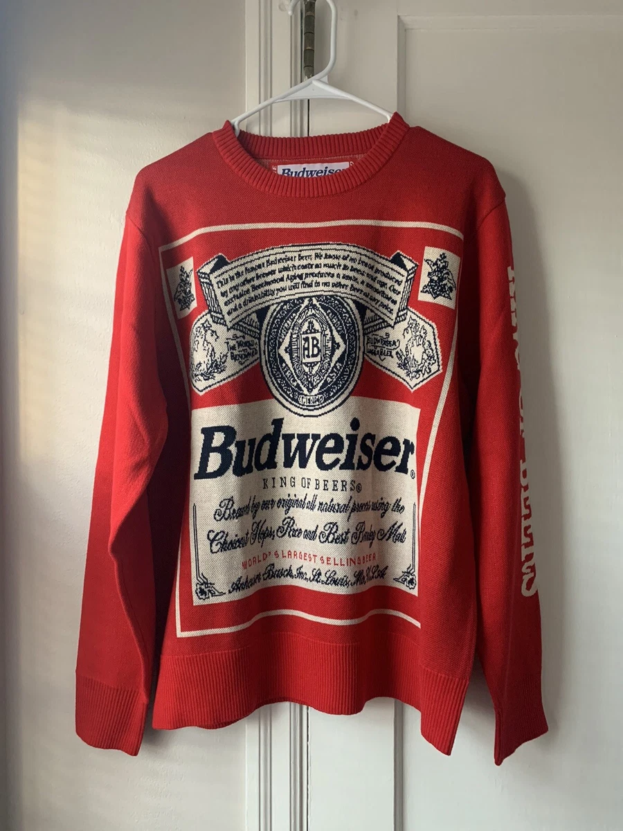 Men s Budweiser King Of Beers Holiday Red Crew Neck Long Sleeve