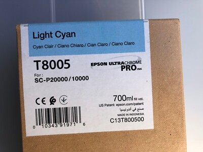 2024 Genuine Epson Light Cyan Ink T8005  Stylus Pro 11880 700ml New Sealed