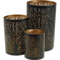"Teelichthalter Set \"Waldzauber\" 3Er-Set Metall Windlichter Schwarz/Gold FüR"