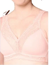 Breezies~Soft Support Lace Wirefree Bra~2X~Rose~A676780~No Padding