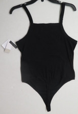 BP BP448237MI Women's Sz L Black Sleeveless Scallop Hem Ribbed Bodysuit