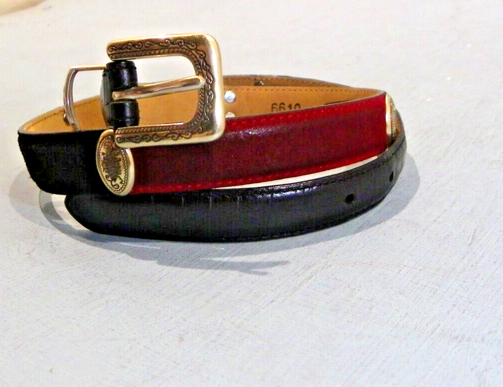 Talbots Red Leather Belt Solid Brass Buckle | Made in Italy | Medium Ladies Talbots Red Genuine Leather Braided Woven Brass  main image 4