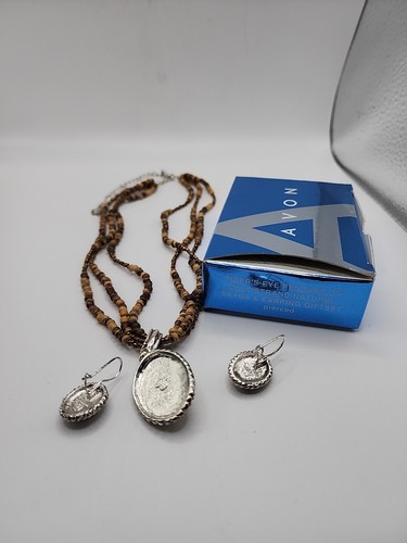 AVON Tiger’s Eye Pendant Multistrand Natural Beads Earring Gift Set Pierced NEW - Picture 20 of 22