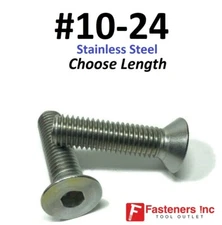 10-24 Flat Head Socket Cap Screw 18-8 Stainless Steel 304 (Choose Length & Qty)