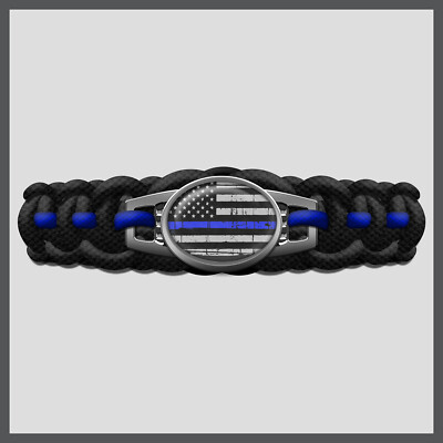 Handcrafted Thin Blue Line American US Flag Policeman Paracord Charm Bracelet