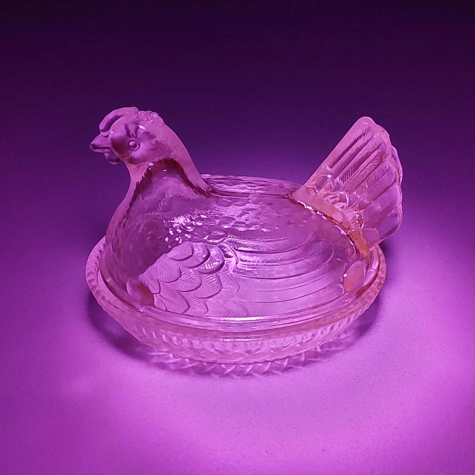 BLUE VASELINE GLASS URANIUM GLASS HEN CHICKEN CANDY DISH, Depression
