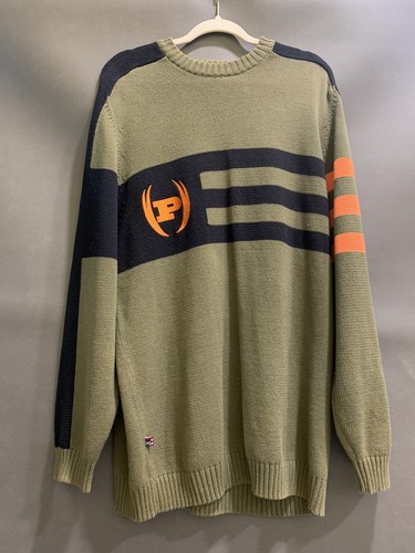 Maglione Phat Farm Maglia Arancione Verde Nero Colore Blocco Ricamato LOGO Taglia L - Foto 6 di 14
