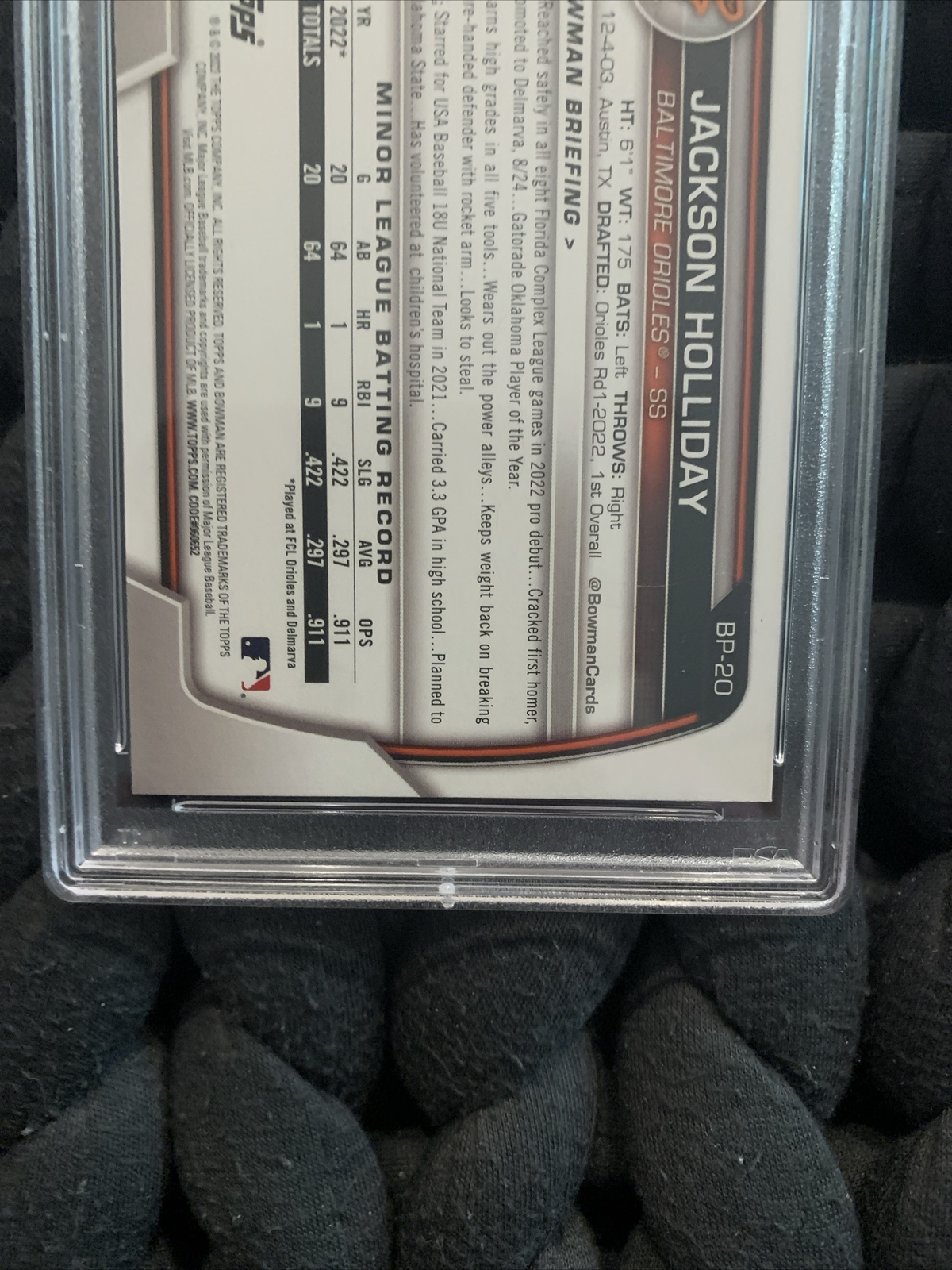 Jackson Holliday 2023 Bowman Paper PSA 10 Gem Mint Orioles MLB #1 Prospect #BP20 view 22