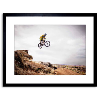 Sport Mountainbike Jump Sky Big Air gerahmter Druck 9x7 Zoll