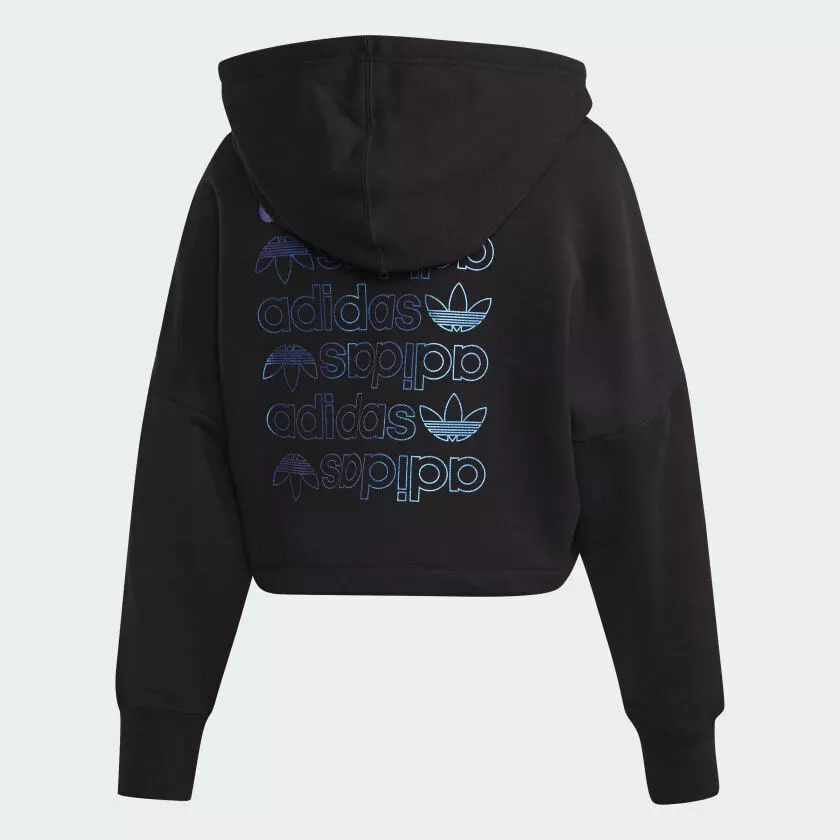 Adidas Originals Black Royal Blue Large Logo Cropped Hoodie Sweatshirt Size L
