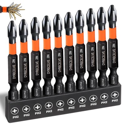 3 or 10-Pack Phillips Bits #2 Impact Magnetic 2 Phillips Bits- PH2 Bits Premium