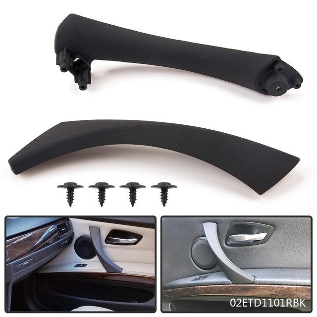 Black Right Side Inner Outer Door Panel Handle Pull Trim Cover For BMW