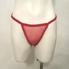 Night Shift Sheer Red Nylon Lace Ruffle Trim V-G-String Thong Panties S USA made