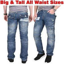 Mens Straight Leg Jeans Rawcraft Cargo Pants Mid Rise Denim Trousers Big Sizes