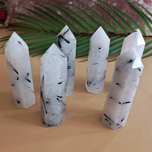 Raw Natural Quartz Rutilated Crystal Point Wand Tourmaline Stone Obelisk Healing - Picture 5 of 15