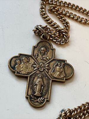 VINTAGE 12K GOLD FILLED ''I AM A CATHOLIC'' CROSS PENDANT 1  20 12kgf chain