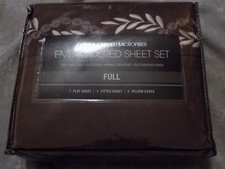 Full Embroidered Sheet Set Microfiber Brown Wrinkle Resist Bed Sleep NEW 