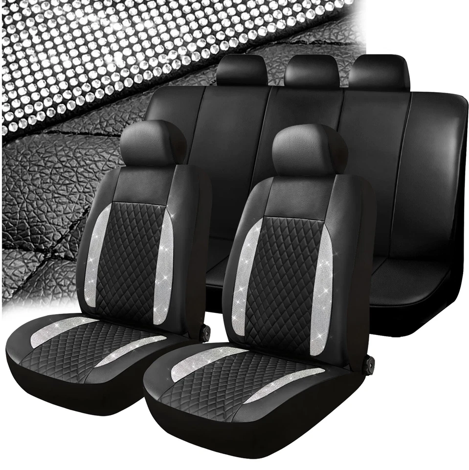 Diamond Leather 5 Seats Cover Auto Seat Covers Full Set For Nissan Bling Women - Image 2 of 4