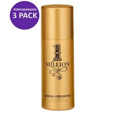 Paco Rabanne 1 Million Deodorant Spray 5.1 Oz Men 3 PACK FACTORY SEALED