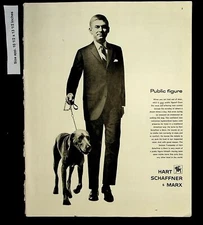 1961 Hart Schaffner Marx Public Figures Man and Dog Vintage Print Ad 13405
