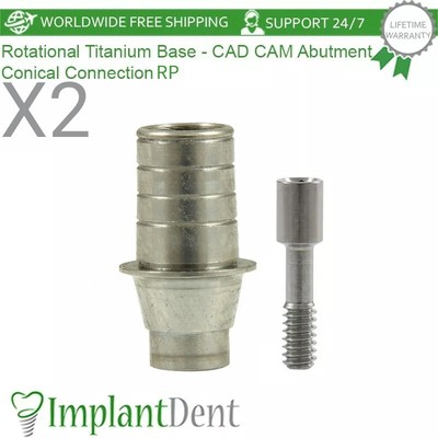 2x Dental Rotational Titanium Base CAD/CAM Prosthetic Conical Connection RP