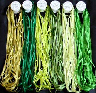 NEW 60M OF 4MM PURE SILK EMBROIDERY RIBBON GREENS $32 V