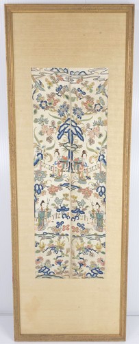 Antique Chinese Embroidery Robe Sleeves on Silk w/ Gold Thread Forbidden Stitch - Picture 2 of 10