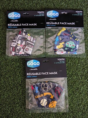 ''Gamer'' Lot Of 3 Go Go Youth Reusable Face Mask NEW NIP