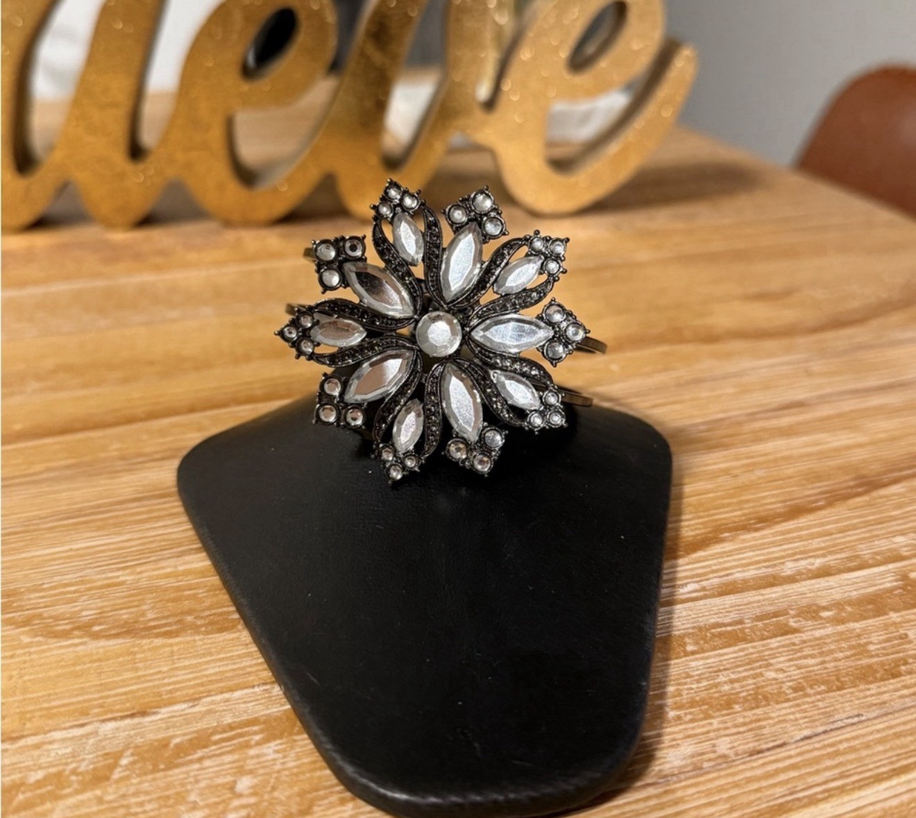 Flower Statement Adjustable Cuff Bracelet Clear G… - image 6