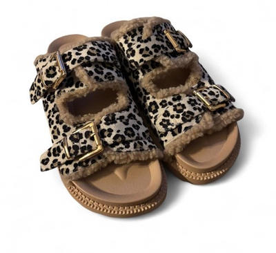 #ad #ad C Lounge Live Well Faux Shearling Lined Two Strap Leopard Print Cato Sz 9 10 $24.95