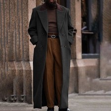 Men Woolen Double Breasted Blazer Jacket Lengthened Style Casual Holiday Coat