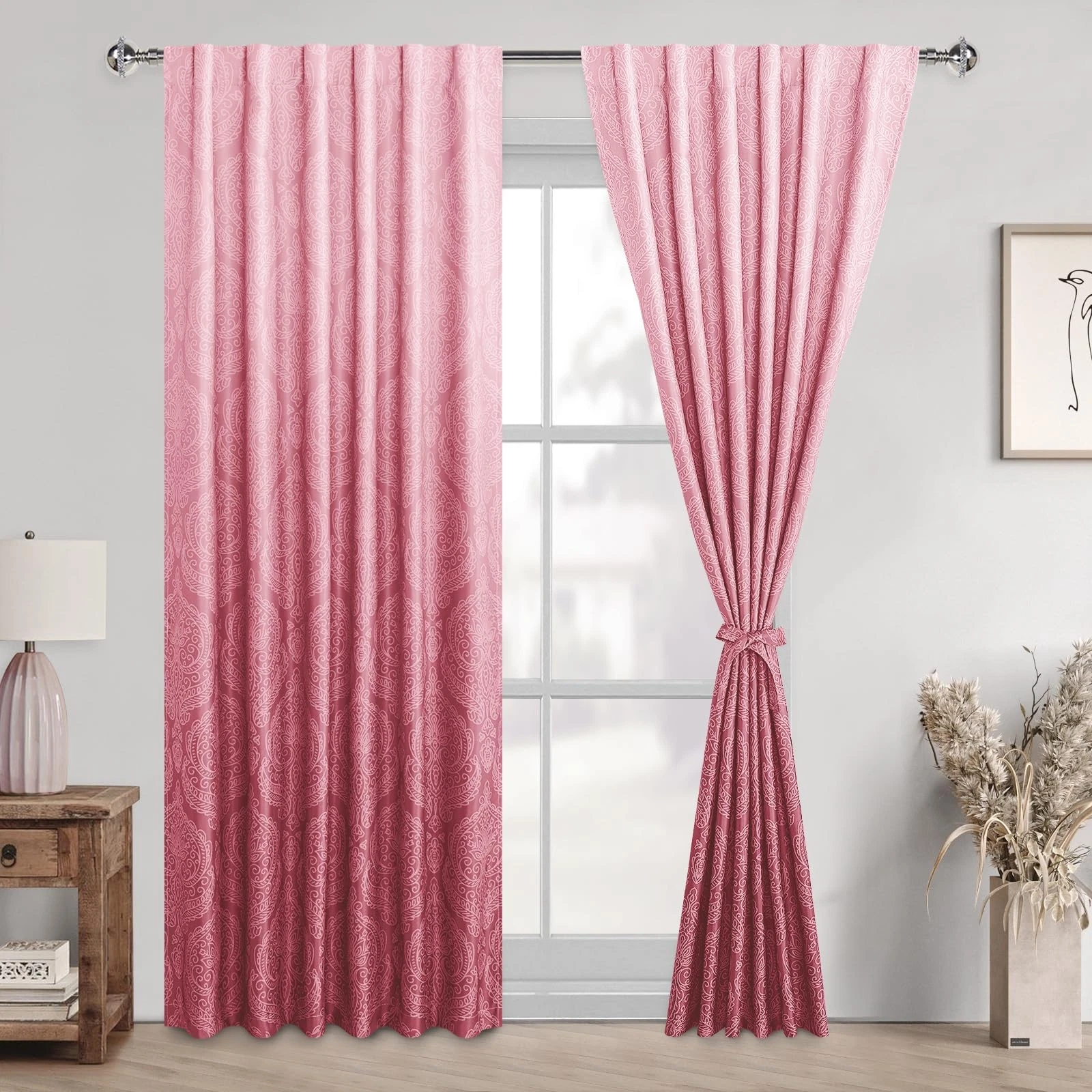DWCN Damask Patterned Curtains 84 inches Length Back Tab/Rod Pocket Room Dar...