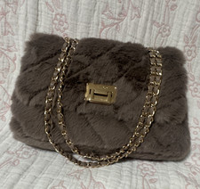 Women  s Gray Small Quilted Flap Shoulder Bag Turn Lock Gold Chain Strap