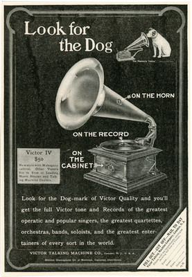 1907 Original Victor IV Ad. Look For The Dog- On The Horn, Cabinet, & Record