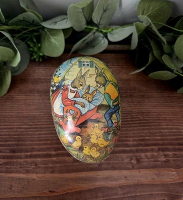 Vtg German Paper Mache Easter Egg Bunny Family 4.5''