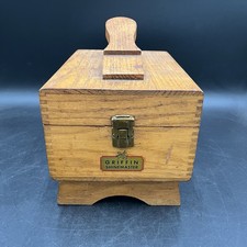 Vintage Griffin Shinemaster Wooden Dovetail Shoe Shine Box With Brushes Horn